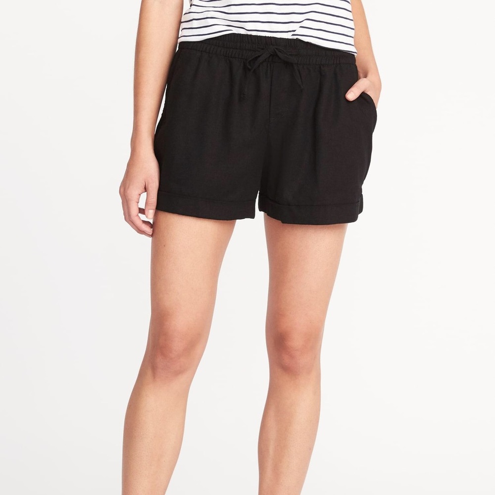 Old Navy Black Linen Blend Pull On Shorts